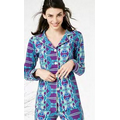 Deco Floral Women's Long Sleeve Classic 2 Piece Stretch Pajamas (1X-3X)